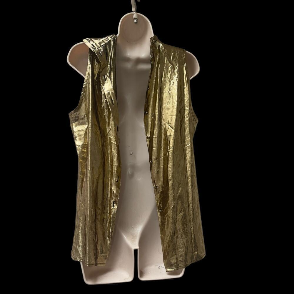 Vintage 1990s Lloyd Williams Liquid Gold Lamé Metallic Victorian Blouse Size L - Picture 6 of 12